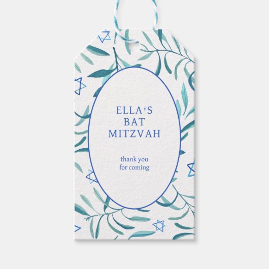 Watercolor Botanische Ster van David Bar Mitswa / Cadeaulabel (Voorkant)