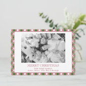 Watercolor Bourgondië & Groen Geruite Kerst Foto Feestdagenkaart (Staand voorkant)