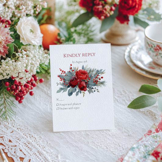 Watercolor Bourgondiërroze & Blosroze Rozen RSVP Kaartje