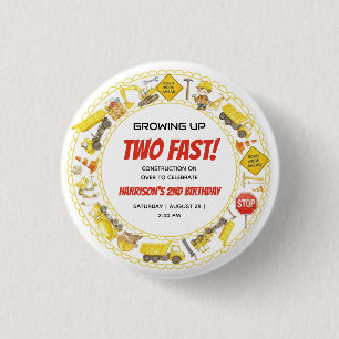 Watercolor Bouw 2e Verjaardagsfeestje Ronde Button 3,2 Cm