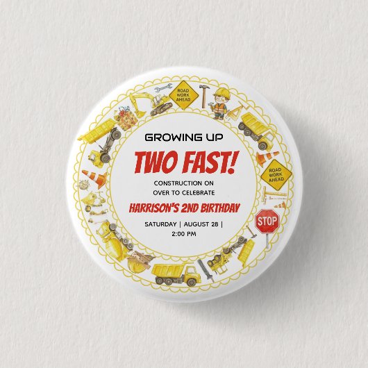 Watercolor Bouw 2e Verjaardagsfeestje Ronde Button 3,2 Cm (Voorkant)