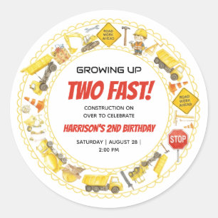 Watercolor Bouw 2e Verjaardagsfeestje Ronde Sticker