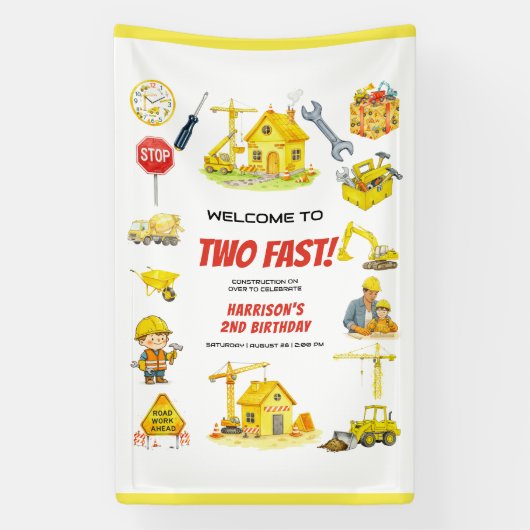 Watercolor Bouw 2e Verjaardagsfeestje  Spandoek (Verticaal)