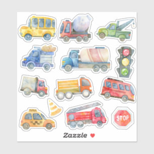 Watercolor bouwauto's stickerpakket sticker
