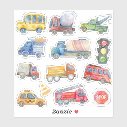 Watercolor bouwauto's stickerpakket sticker (Vel)