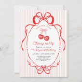 Watercolor Bow Cherry On Top Girl 1st Birthday Kaart (Voorkant)
