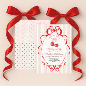 Watercolor Bow Cherry On Top Girl 1st Birthday Kaart