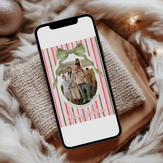 Watercolor Bow Family Photo Christmas Card Feestdagenkaart