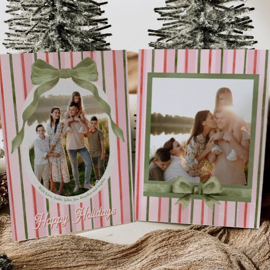 Watercolor Bow Family Photo Christmas Card Feestdagenkaart