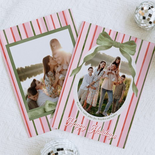 Watercolor Bow Family Photo Christmas Card Feestdagenkaart