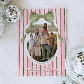 Watercolor Bow Family Photo Christmas Card Feestdagenkaart