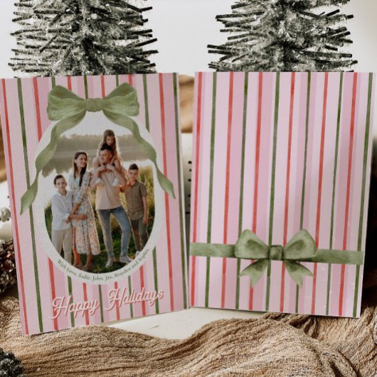 Watercolor Bow Family Photo Christmas Card Feestdagenkaart