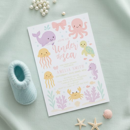 watercolor bow under the sea baby shower kaart