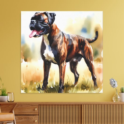 Watercolor Boxer Dog Canvas Afdruk (Insitu (Woonkamer))