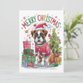 Watercolor Boxer Hond Kerstkaart (Staand voorkant)