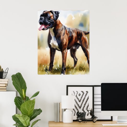 Watercolor Boxer Hond Poster (Thuiskantoor)