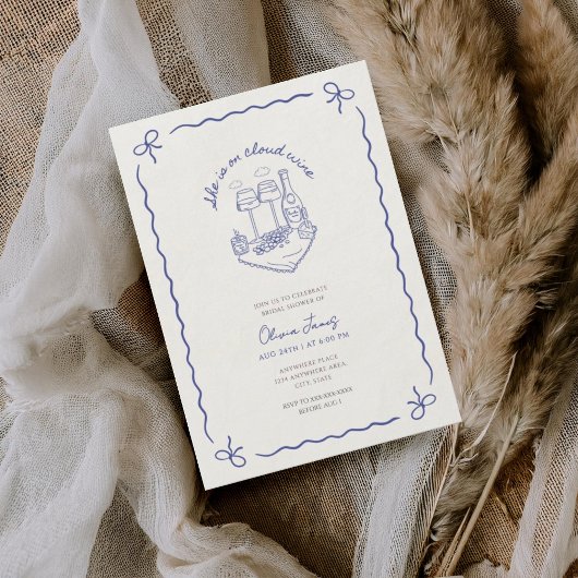 Watercolor bride on cloud wine bridal shower kaart