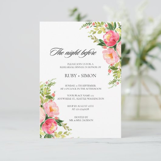 Watercolor Bright Festive Flower Wedding Informatiekaartje (Staand voorkant)