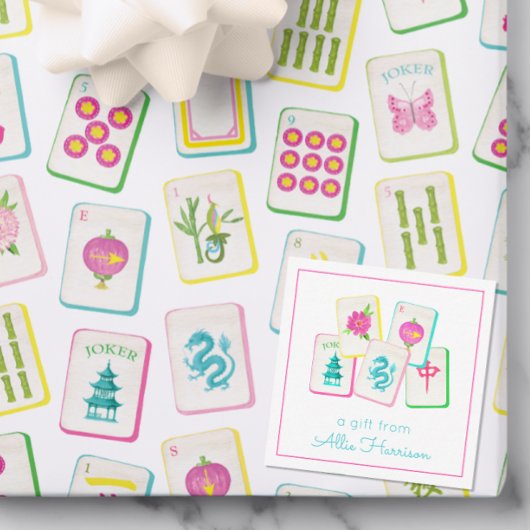 Watercolor Bright Mahjong Tiles Enclosure Notitiekaartje