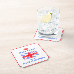 Watercolor Britse Union Jack Keep Calm Mahjong Kartonnen Onderzetters