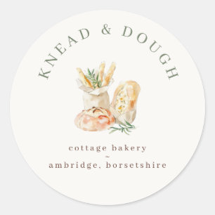 Watercolor Brood Cottage Bakkerij Ronde Sticker