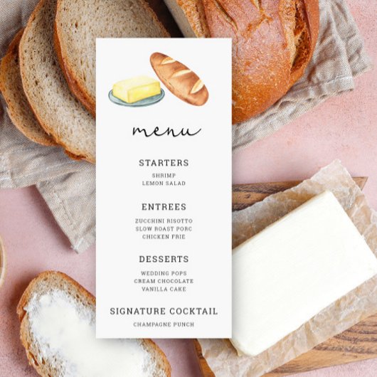 Watercolor brood en boter - Huwelijksmenu Menu