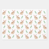 Watercolor Brown Easter Bunny And Greenery Pattern Inpakpapier Vel (Voorkant)