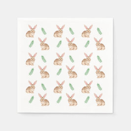 Watercolor Brown Easter Bunny And Greenery Pattern Servet