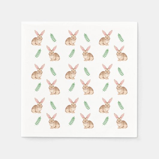 Watercolor Brown Easter Bunny And Greenery Pattern Servet (Voorkant)