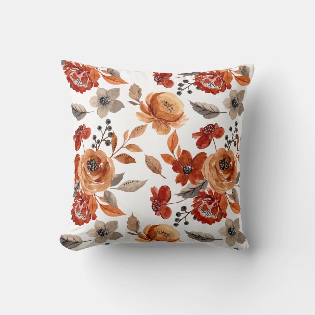 Watercolor Brown Floral Pattern Kussen (Voorkant)