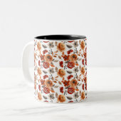 Watercolor Brown Floral Pattern Tweekleurige Koffiemok (Voorkant links)