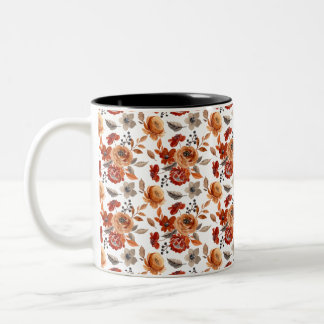 Watercolor Brown Floral Pattern Tweekleurige Koffiemok