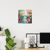 Watercolor Brug Tuin Bloemen Poster (Thuiskantoor)