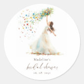 Watercolor Bruid Bloem Toss Bruiloft Feest Ronde Sticker (Voorkant)