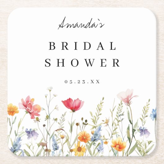 Watercolor Bruidsboeket Bruiloft Feest Kartonnen Onderzetters (Voorkant)