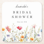 Watercolor Bruidsboeket Bruiloft Kartonnen Onderzetters (Voorkant)