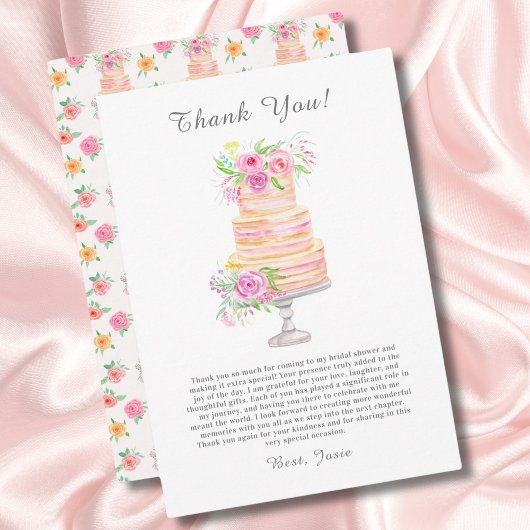 Watercolor Bruidsfeest Laag Cake Met Rozen Bedankkaart