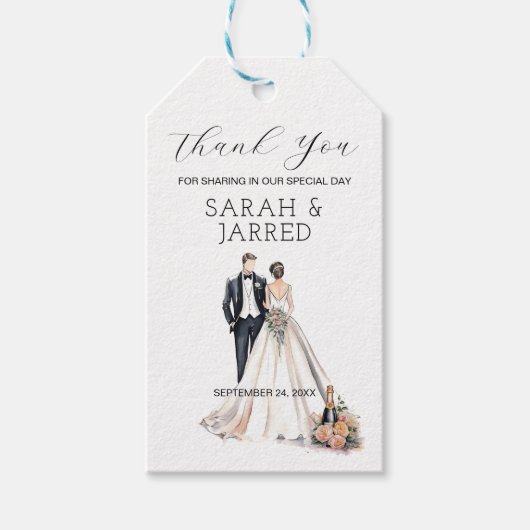 Watercolor Bruidsparen Huwelijk Cadeaulabel (Voorkant)