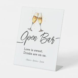 Watercolor Bruiloft Open Bar Eenvoudige Feest Reclamebord Met Voetstuk