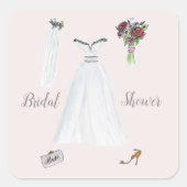 Watercolor Bruiloft Set Vierkante Sticker (Voorkant)
