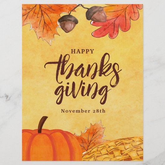 Watercolor Bruin Thanksgiving social media Flyer (Voorkant)