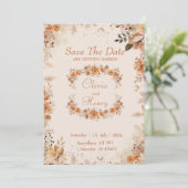 Watercolor bruine bloem save the date uitnodiging (Staand voorkant)