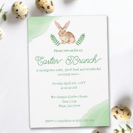 Watercolor Bruine Konijn Groene Paasbrunch Kaart