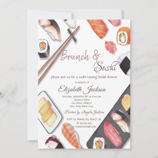 Watercolor Brunch & Sushi Bruidsborrel Kaart (Voorkant)