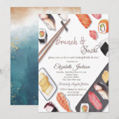 Watercolor Brunch & Sushi Bruidsborrel Kaart (Voorkant / Achterkant)