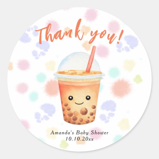 Watercolor Bubble Tea Baby Shower Thank You Ronde Sticker (Voorkant)