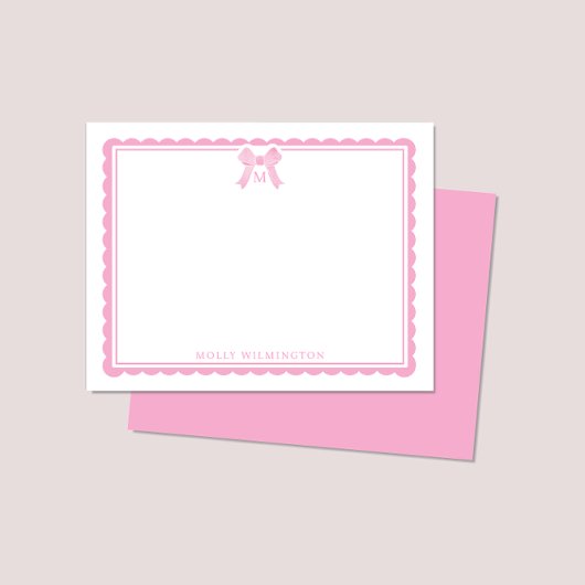 Watercolor Bubblegum Pink Bow Preppy Monogram Notitiekaartje