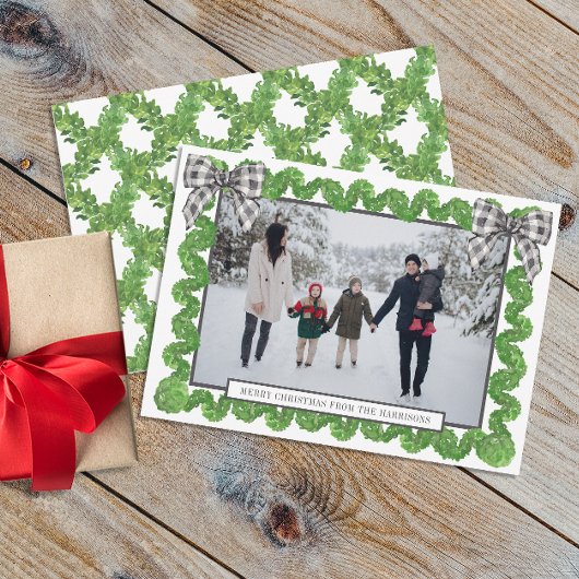 Watercolor Buffalo geruite zwarte boog guirlande f Feestdagenkaart