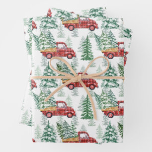 Watercolor Buffelruit Plaid Vintage Vrachtwagen Ke Inpakpapier Vel