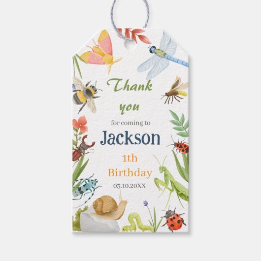 Watercolor Bugs & Insects Verjaardagsfeestje Gift Cadeaulabel (Voorkant)
